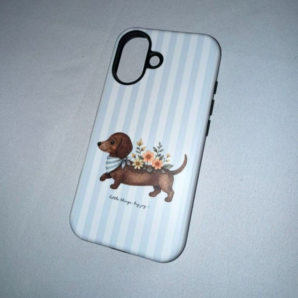 iPhone 16 Matte Cover Case Blue and White Striped Dog